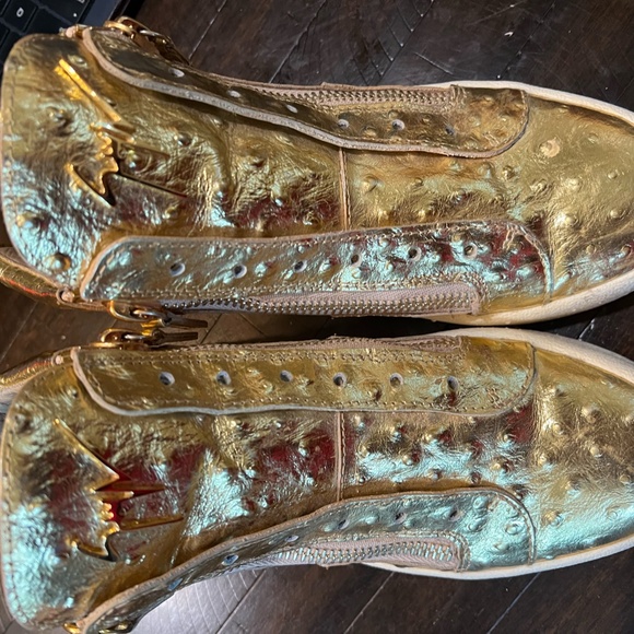 Giuseppe Zanotti Gold Leather Ostrich Detail Double Zip Sneaker 39 - Picture 3 of 5